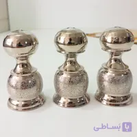 شش عدد نمکدان مسی دست ساز زنجان با روکش کروم ابکاری شده طرح شنی