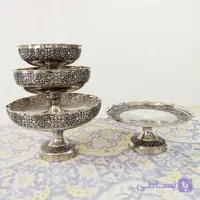 ظروف پذیرایی چهار تیکه تمام مسی طرح گل برجسته قلم کاری