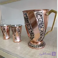 پارچ و شش عدد لیوان پیچی مسی داخل قلع تراش زنجان رنگ ثابت تضمینی ضخیم و با کیفیت