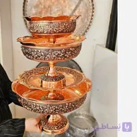سرویس پذیرایی 4 تیکه تمام مسی سیاه قلم رنگ ثابت استاد فضلی