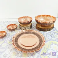 ست 4 تیکه پذیرایی مسی سیاه قلم گل برجسته سه پایه