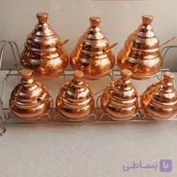 جا ادویه مسی 7 تایی همراه استند سایز بزرگ ارتفاع 20 دهانه 10 سایز کوچک ارتفاع 10.5 دهانه 5.5