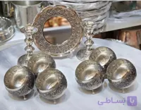 سرویس هفت سین گلبرگ مسی کروم ۶ عددی همراه آینه و شمعدان گلبرگ