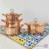 قابلمه چهار تیکه راسته مس زنجان رنگ ثابت ،ضخیم و سنگین