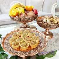 ظرف پذیرایی شیرینی خوری تمام مسی قطر 2۶ قلم کاری