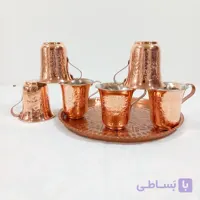 لیوان مسی طرح دار شش تایی رنگ ثابت دست ساز زنجان