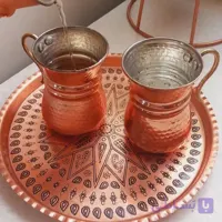 لیوان 2 عددی ترک دسته برنجی ارتفاع 10 دهانه 6.5 مس سرای نمونه