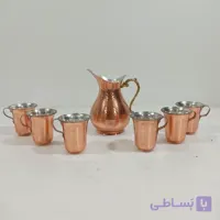پارچ و شش عدد لیوان مسی دست ساز زنجان رنگ ثابت