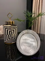 سینی مسی بیضی ترمه سفید سایز ۷ اندازه ۳۹×۲۵