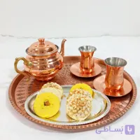 استکان نعلبکی شش عددی طرح دار تمام مسی زنجان