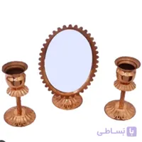 آینه و شمعدان مسی بیضی ارتفاع آینه 18 ارتفاع شمعدان 11 سانت