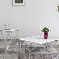 میز جلومبلی عسلی قهوه خوری پاف مدل الماس کروم نقره ای