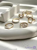 پک انگشتر8عددی فول مروارید رنگ طلایی و نقره ای
