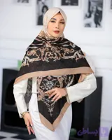 روسری نخی طرح آرت باروک مشکی طلایی