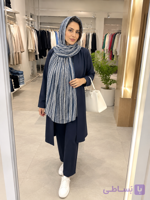 شال برشکا طرحدار کرم سورمه ای|شال زنانه سبک و شیک