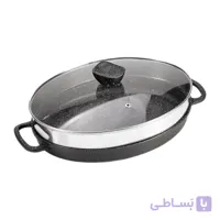 تابه چدن بیضی مدل angle (با درب شیشه)