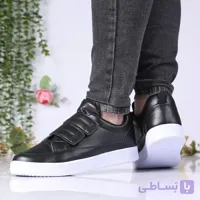 کفش اسپرت مردانه و زنانه دو چسب زیره پی یو دور دوخت رنگ سفید مشکی
