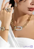سرویس کامل هرمس طرح طلا زنانه جنس استیل نگین ها مخراجکاری شده بدون ریزش کد552M