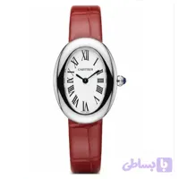 ساعت مچی زنانه کارتیر باگنور بند چرم رنگ قرمز آلبالویی Cartier Baignoire Cherry Red Letter