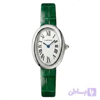 ساعت مچی زنانه کارتیر باگنور بند چرم رنگ سبز Cartier Baignoire Green Letter