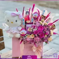 باکس گل و شکلات ولنتاین با تم صورتی دخترانه