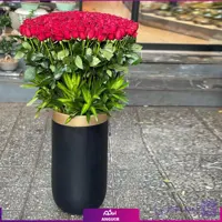 گلدان فایبرگلاس با رز قرمز 200 شاخه (رز هلندی درجه یک)