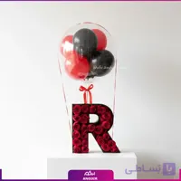 باکس گل رز حرف R با بادکنک