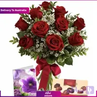 دسته گل رز به همراه شکلات (تحویل در استرالیا)