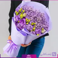 دسته گل لیسیانتوس تم بنفش با ژیپسوفیلا