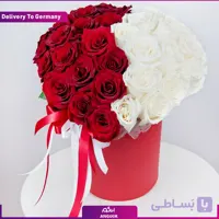 باکس گل رز قرمز با ارکیده سفید (تحویل در چین)