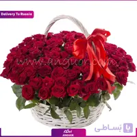 سبد گل 100 شاخه رز قرمز (تحویل در روسیه)