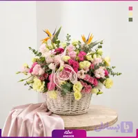 سبد گل لاکچری با رز صورتی طبیعی