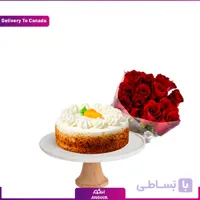 گل رز قرمز با کیک (ارسال گل و کیک به کانادا)