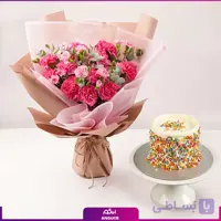 دسته گل میخک به همراه کیک