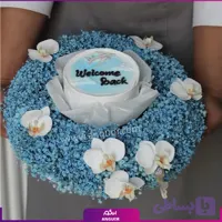باکس گل و کیک با تم آبی