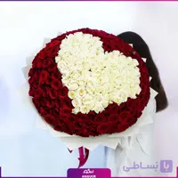 دسته گل رز قرمز و سفید قلبی 201 شاخه
