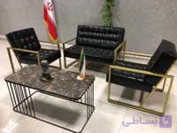 نیم ست مبل اداری فلزی لمسه خور چرم براق آلگرو دکمه خور(شرکتی)