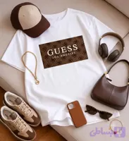 تیشرت باکسی زنانه چاپی طرح GUESS جنس نخ پنبه خنک تابستانی