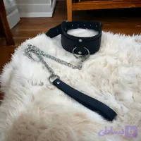 قلاده (چوکر) چرم همراه با بند زنجیری قابل تنظیم در دو مدل ساده و میخدار کد 1013
