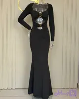 پیراهن مجلسی زنانه بلند آستین دار از جنس ریون کشی کد ۶۶۹۹۰