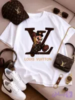 تیشرت باکسی زنانه چاپی طرح LV لوئی ویتون و سوپر ماریو جنس نخ پنبه خنک تابستانی