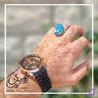 انگشتر الیاژ نقره روس مردانه عقیق کبود اصل طرح نیزه امیری حسین و نعم الامیر