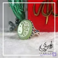 انگشتر الیاژ نقره روس مردانه عقیق سبز طرح یا رضا(ع)