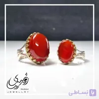 ست انگشتر الیاژ نقره روس مردانه و زنانه عقیق سبز با حکاکی امام رضا (ع)