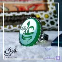 انگشتر الیاژ نقره روس مردانه عقیق کبود با حکاکی نام مقدس حضرت علی (ع)