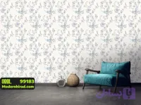 کاغذدیواری گلدار بنفش و آبی با گل ریز و درشت 99183