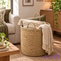 سبد حصیری مدل استوانه سایز بزرگ