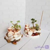 اکسسوری سنگ مصنوعی ست رومیزی مدل رویال گلدان و شمع رومیزی