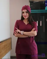 ست اسکراب بلا | اسکراب پزشکی کتان لاکرا با یقه دلبر و شلوار راسته