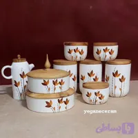 ست شش تیکه پاسماوری و جا ادویه با شکلات خوری و روغن ریز طرح پاییزی